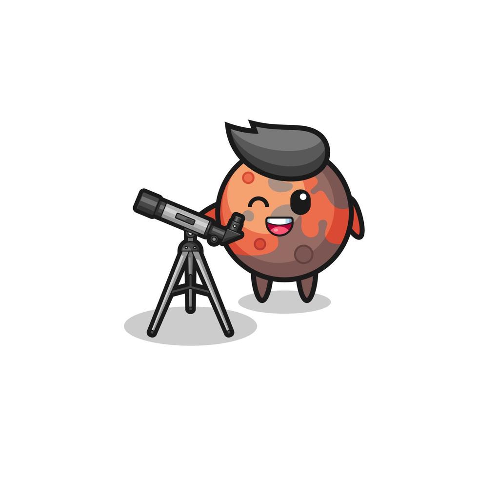 mars astronomer mascot with a modern telescope vector