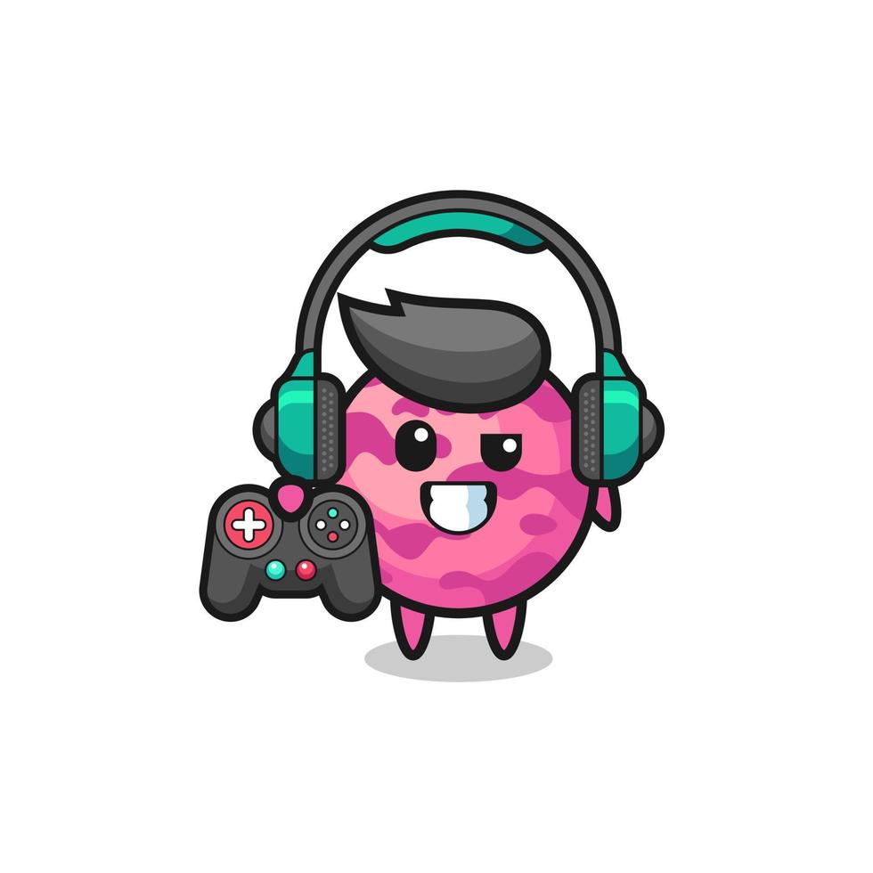 mascota de jugador de bola de helado sosteniendo un controlador de juego vector