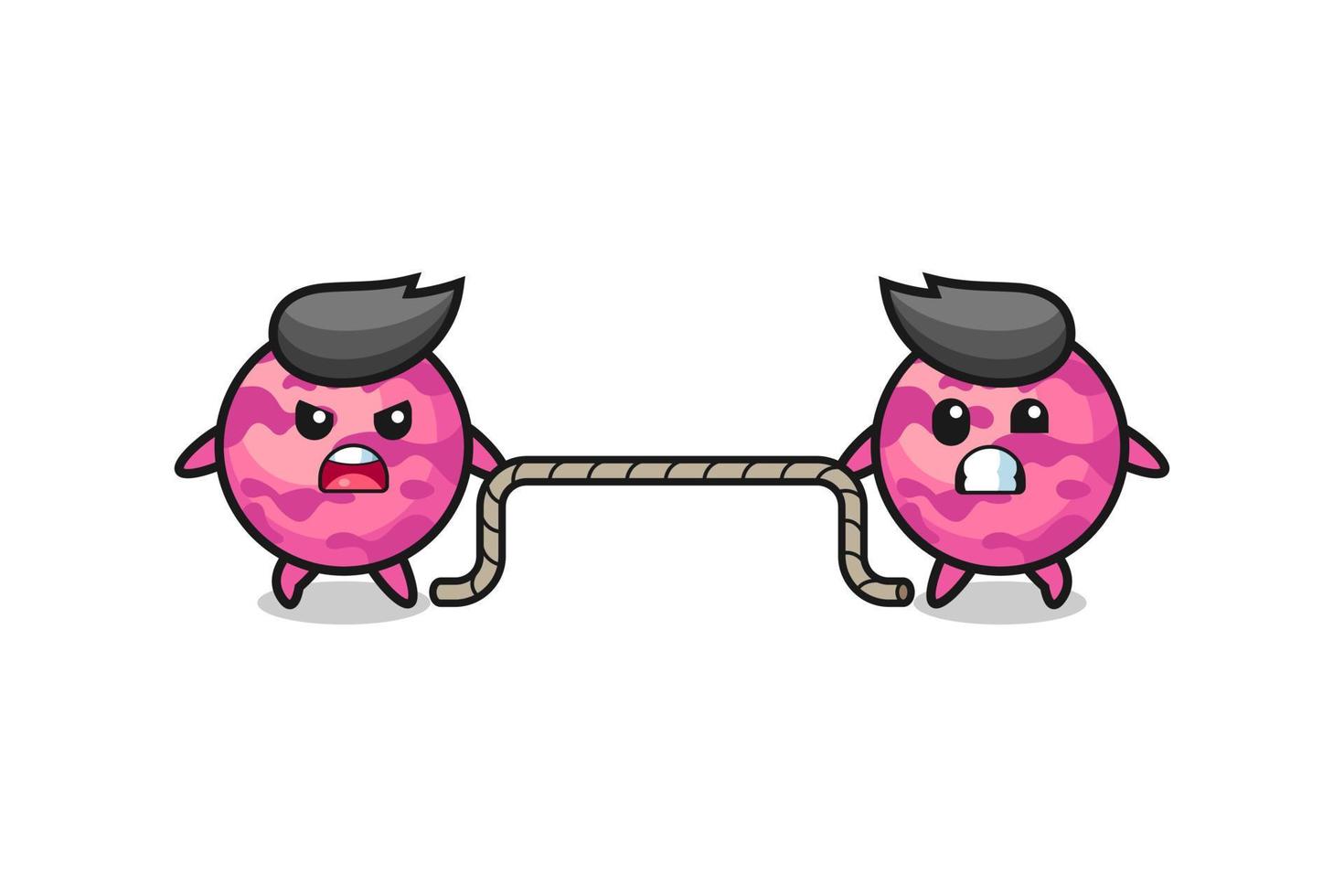 cute ice cream scoop character is playing tug of war game vector
