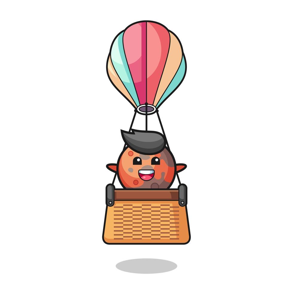 mars mascot riding a hot air balloon vector
