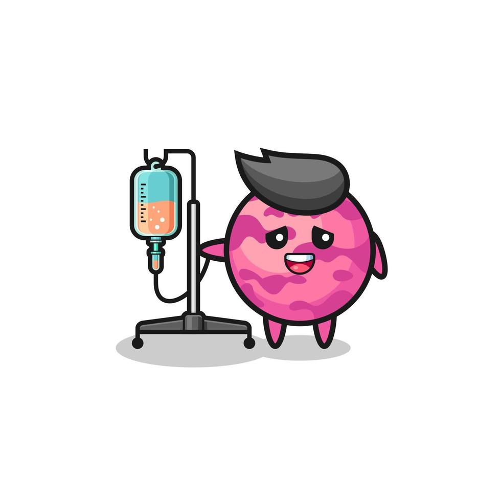 cute ice cream scoop character standing with infusion pole vector