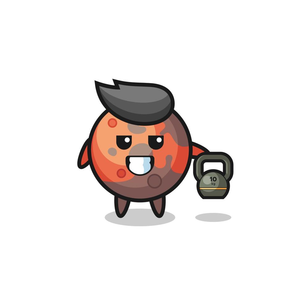 mars mascot lifting kettlebell in the gym vector