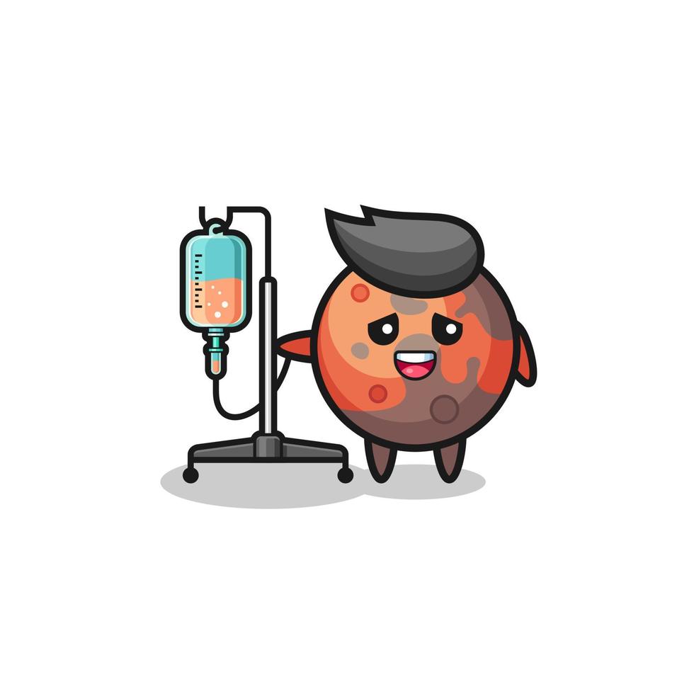 cute mars character standing with infusion pole vector