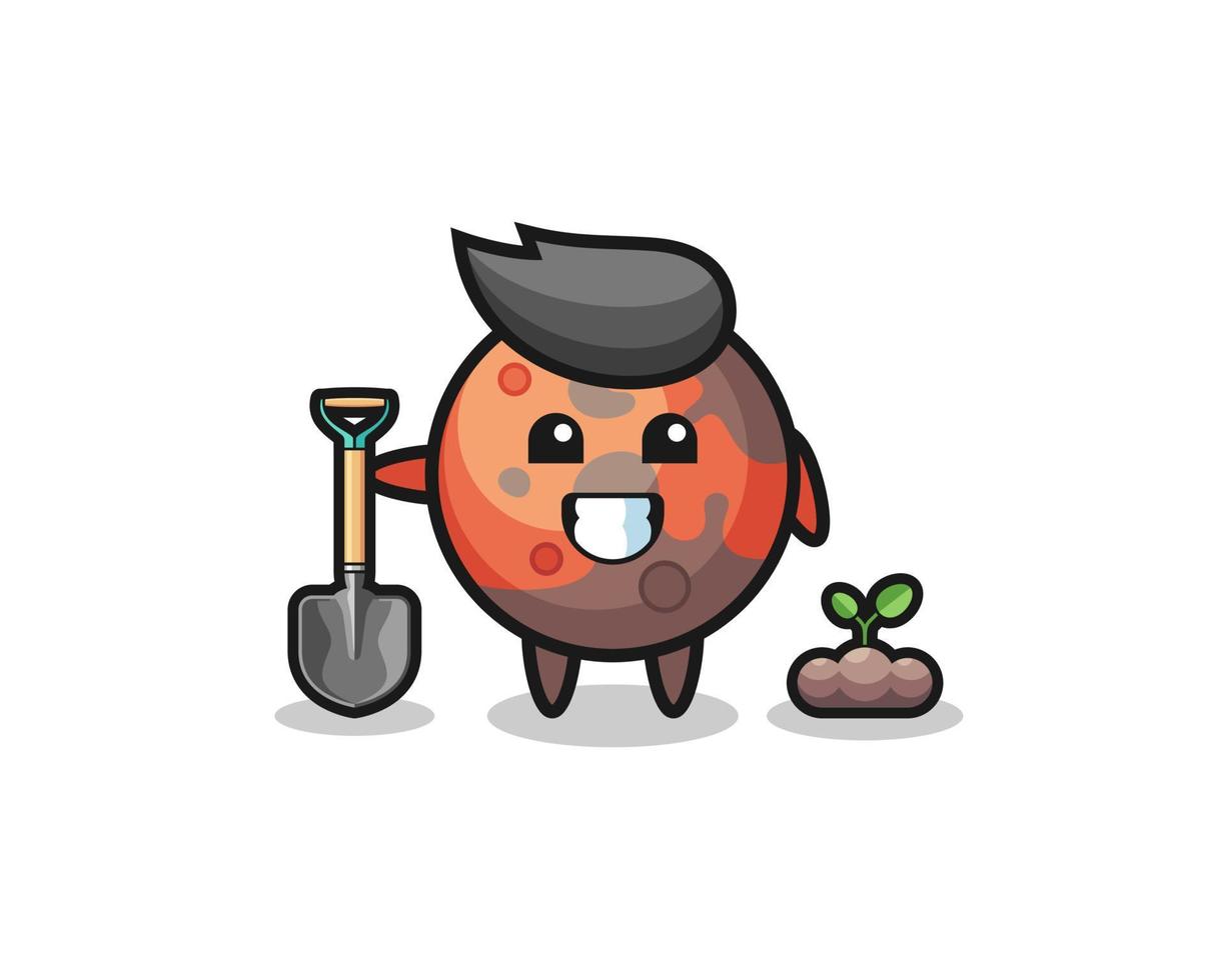 cute mars cartoon is planting a tree seed vector