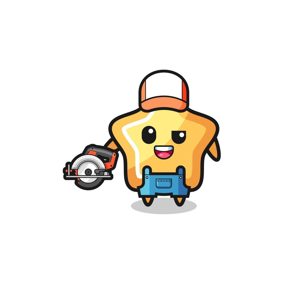 the woodworker star mascot holding a circular saw vector