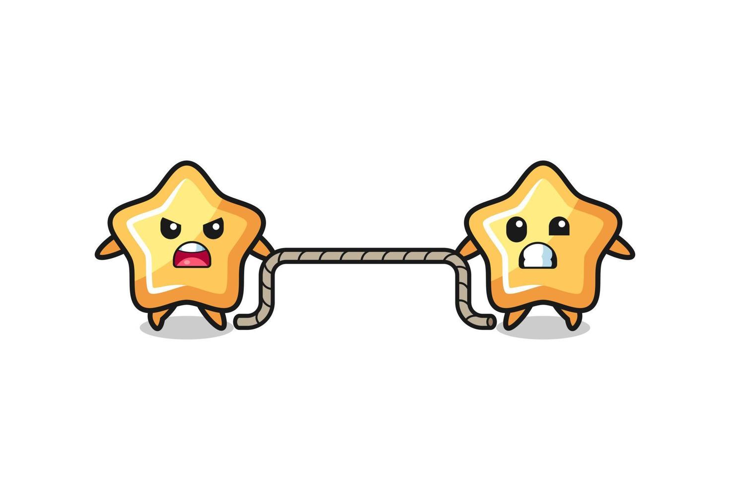 cute star character is playing tug of war game vector