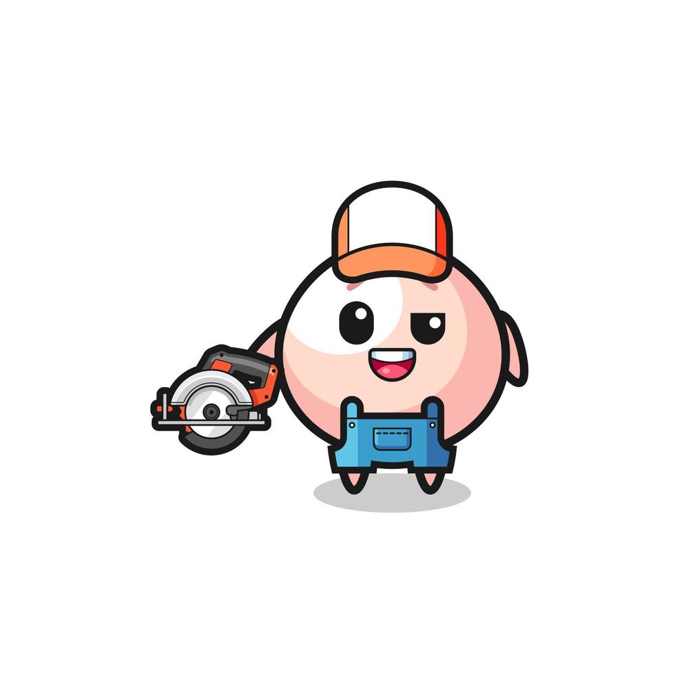 the woodworker meatbun mascot holding a circular saw vector