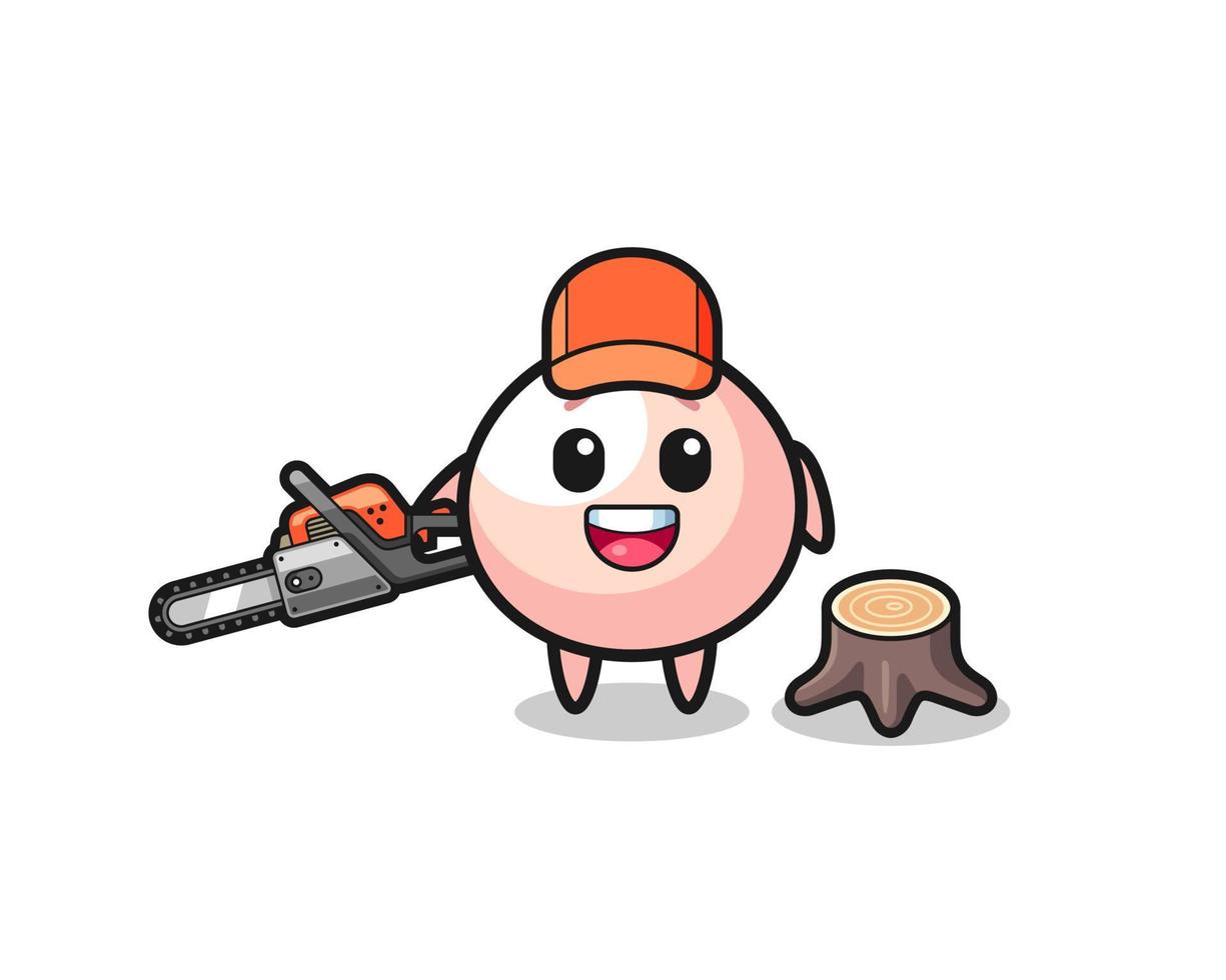 meatbun lumberjack character holding a chainsaw vector