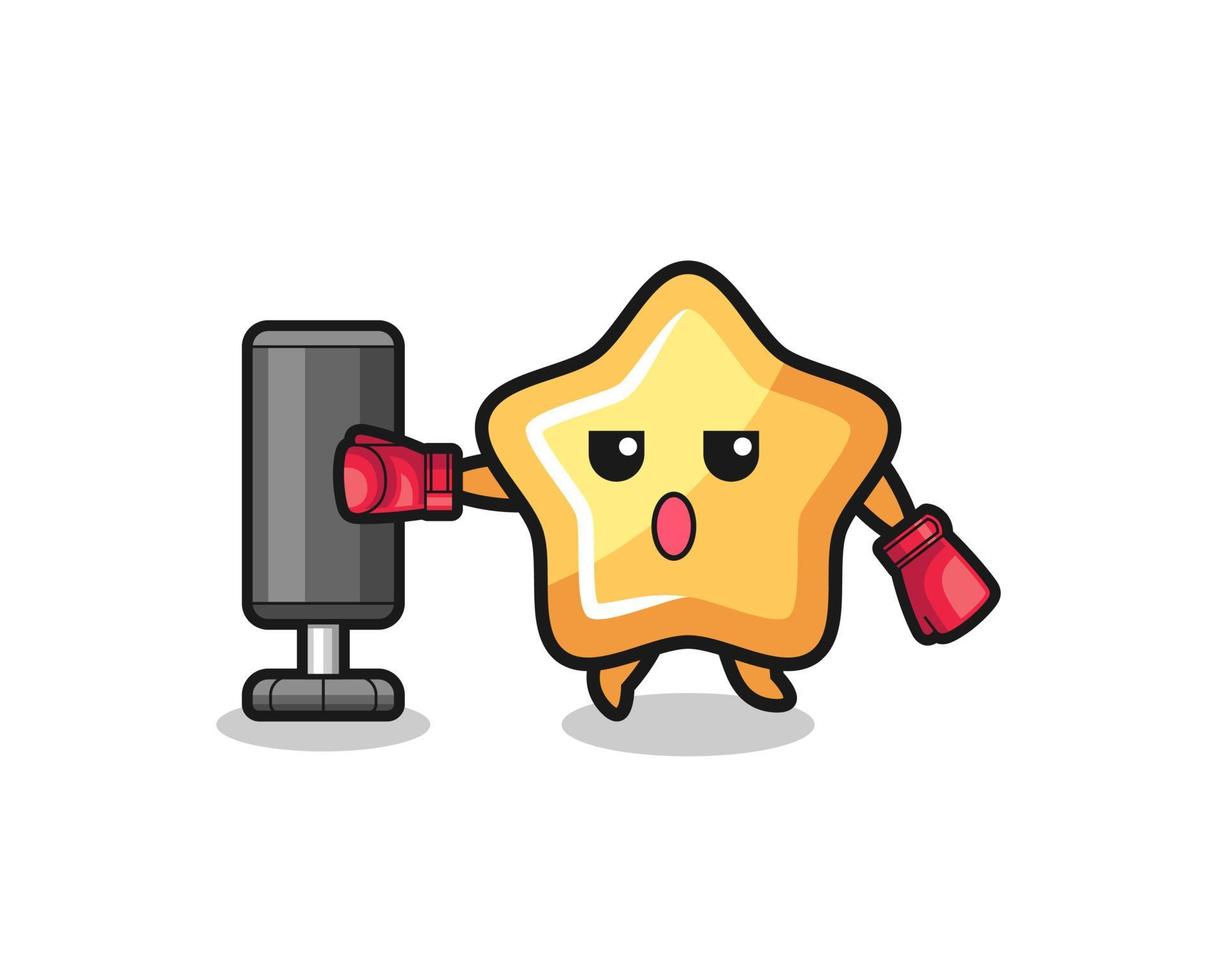 star boxer cartoon doing training with punching bag vector