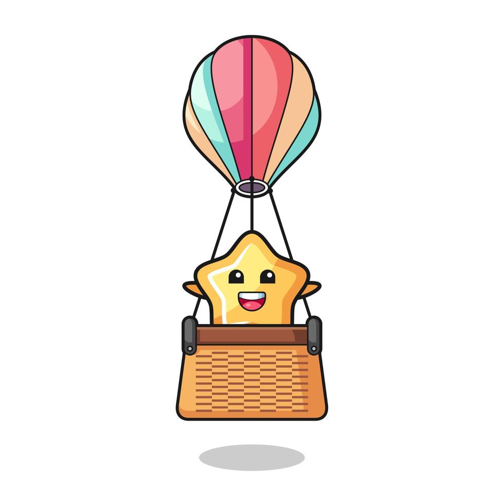 star mascot riding a hot air balloon vector