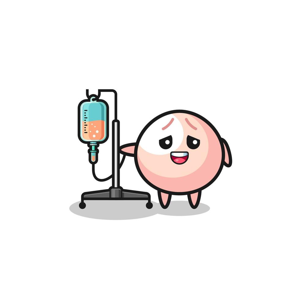 cute meatbun character standing with infusion pole vector