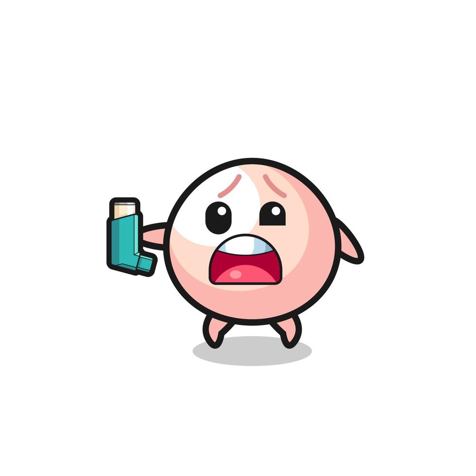 meatbun mascot having asthma while holding the inhaler vector