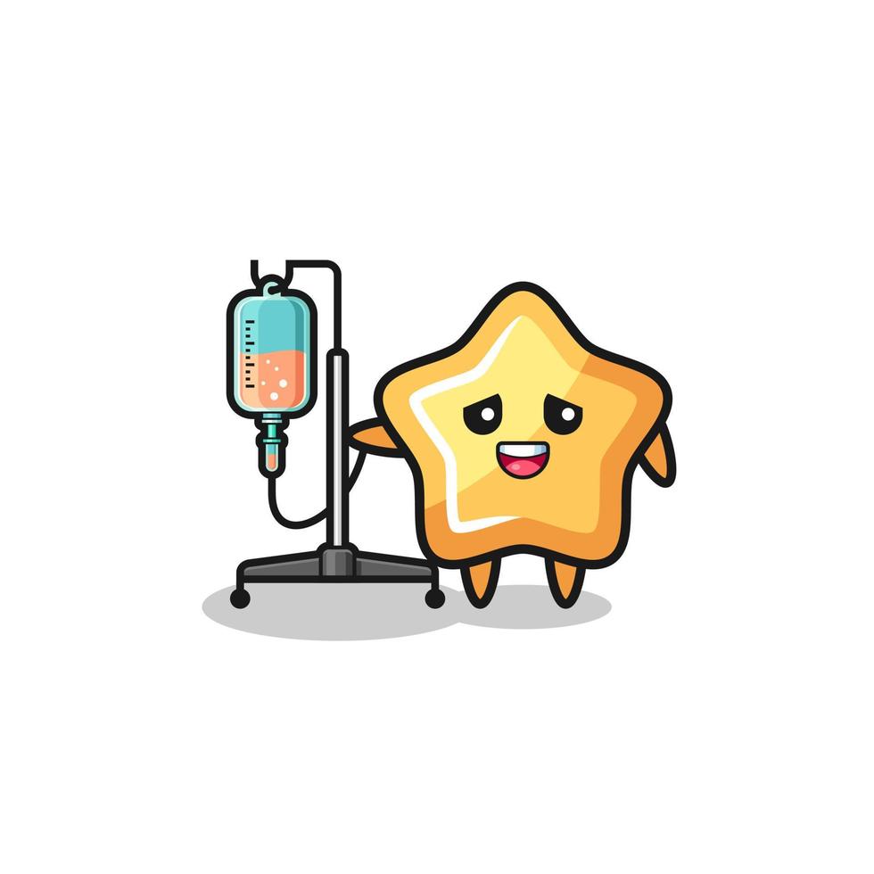 lindo personaje estrella de pie con poste de infusión vector