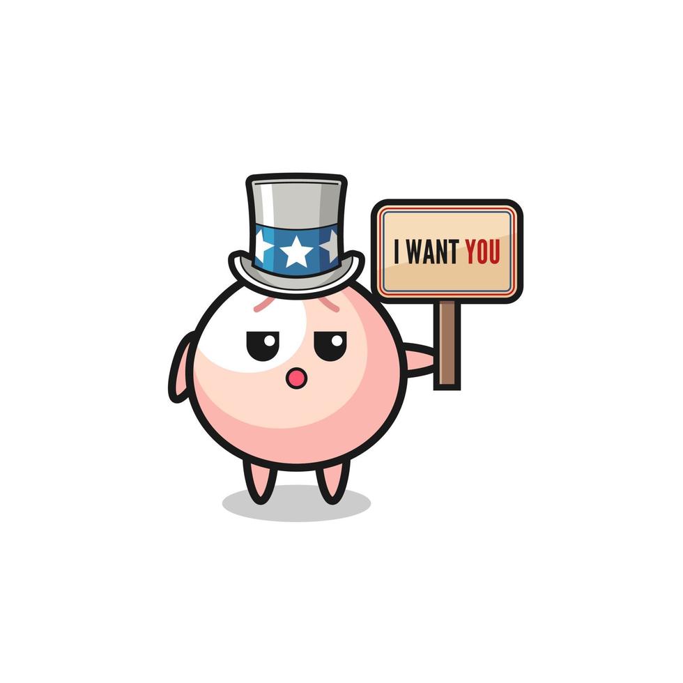 meatbun cartoon as uncle Sam holding the banner I want you vector