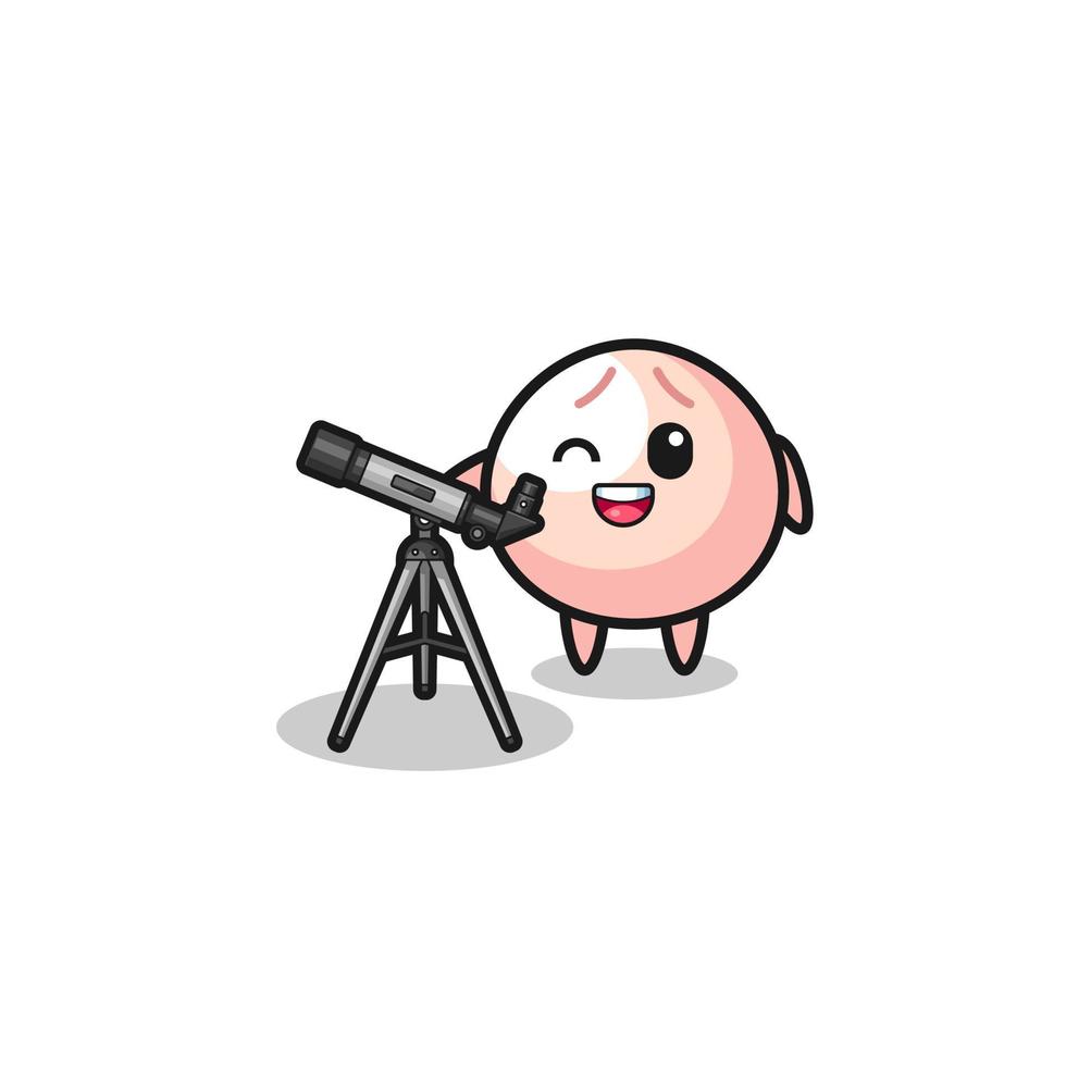 meatbun astronomer mascot with a modern telescope vector