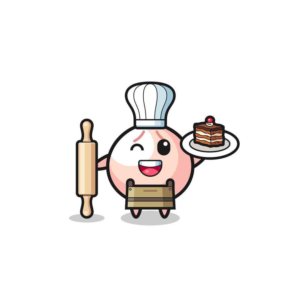 meatbun as pastry chef mascot hold rolling pin vector