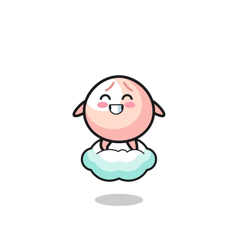 cute meatbun illustration riding a floating cloud vector