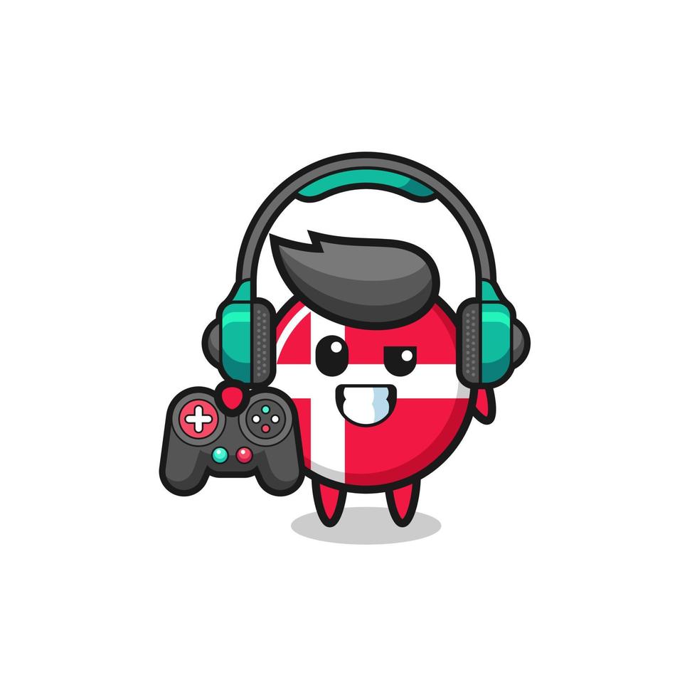 denmark flag gamer mascot holding a game controller vector