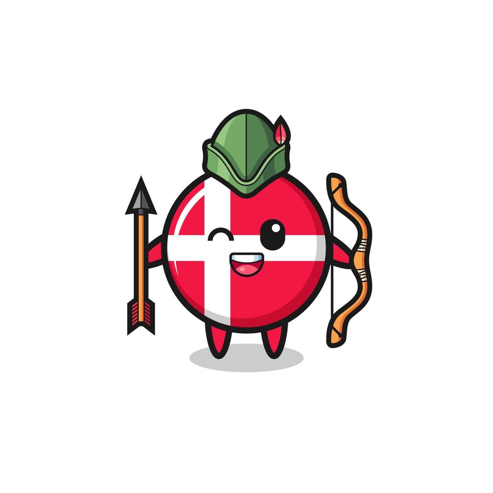 Dibujos animados de bandera de Dinamarca como mascota arquero medieval vector