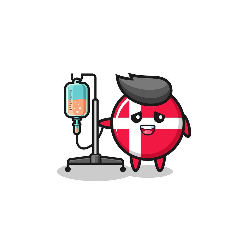 Lindo personaje de bandera de Dinamarca de pie con poste de infusión vector