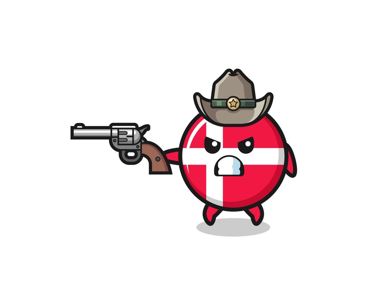 El vaquero de la bandera de Dinamarca disparando con una pistola vector
