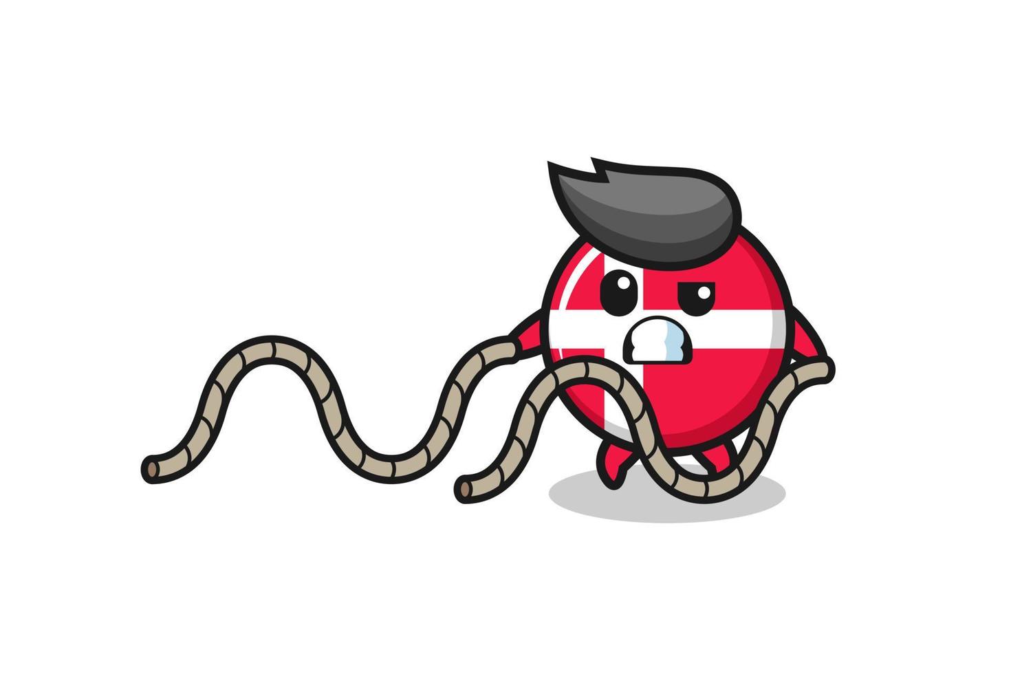 illustration of denmark flag doing battle rope workout vector