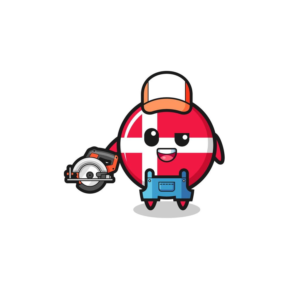 the woodworker denmark flag mascot holding a circular saw vector