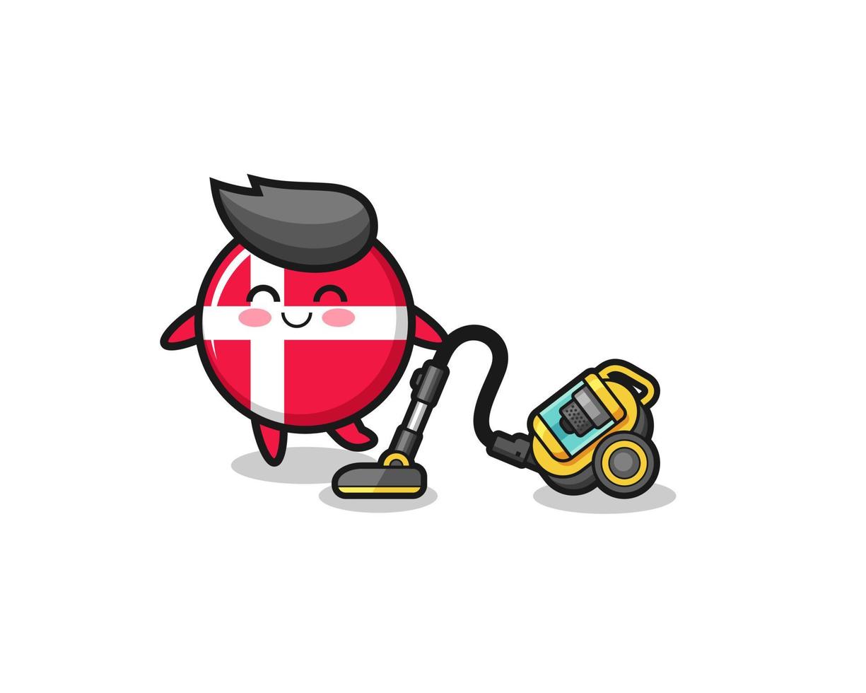 cute denmark flag holding vacuum cleaner illustration vector