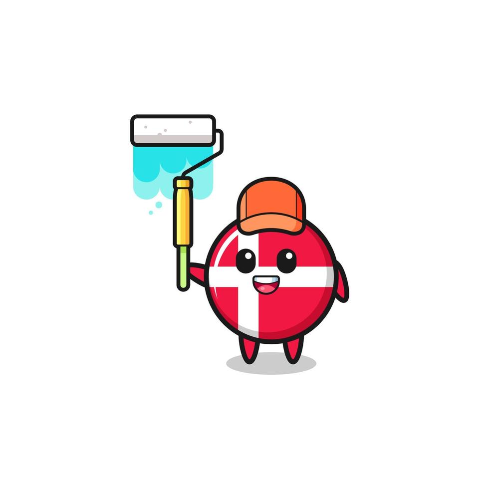the denmark flag painter mascot with a paint roller vector