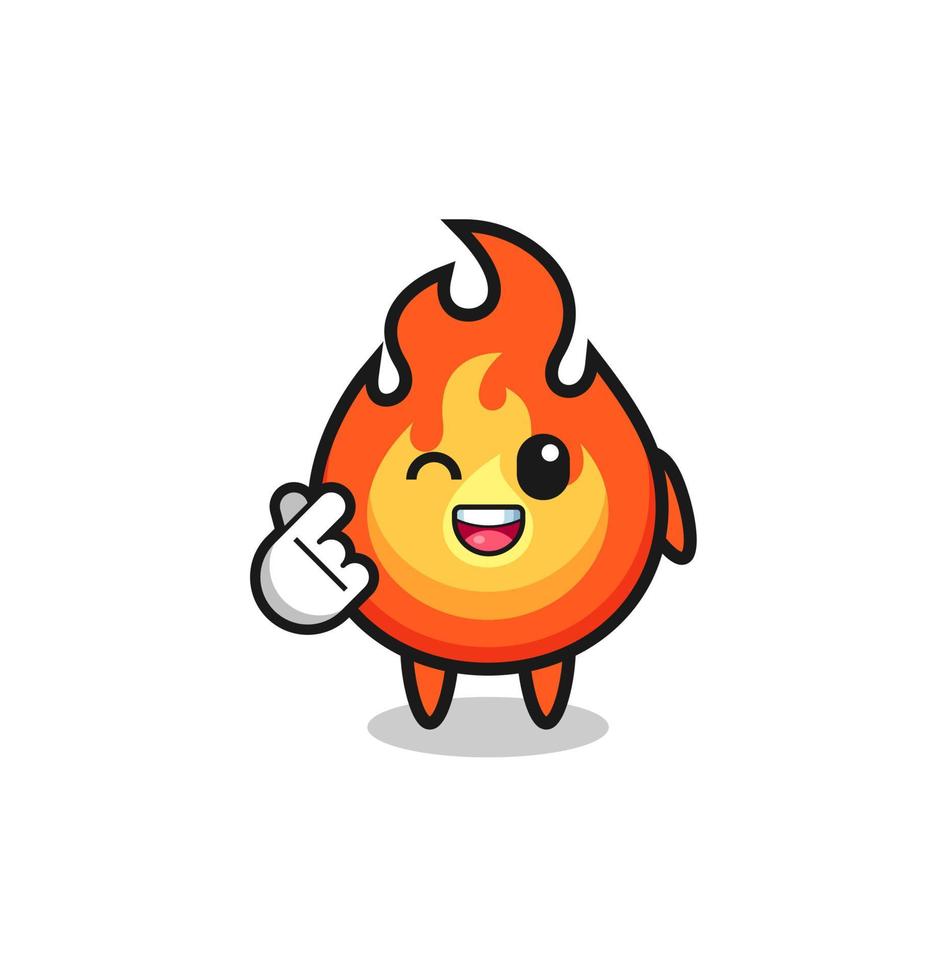 personaje de fuego haciendo corazón de dedo coreano vector