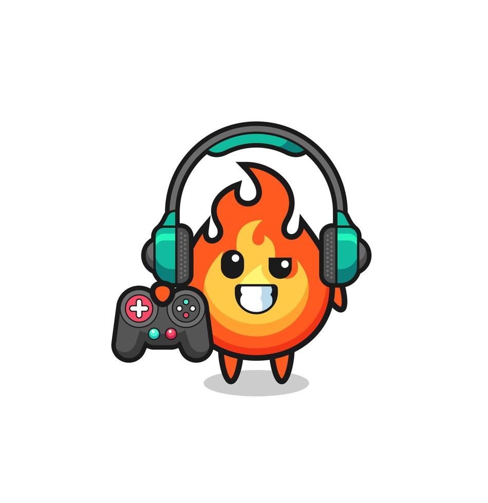 mascota de jugador de fuego sosteniendo un controlador de juego vector