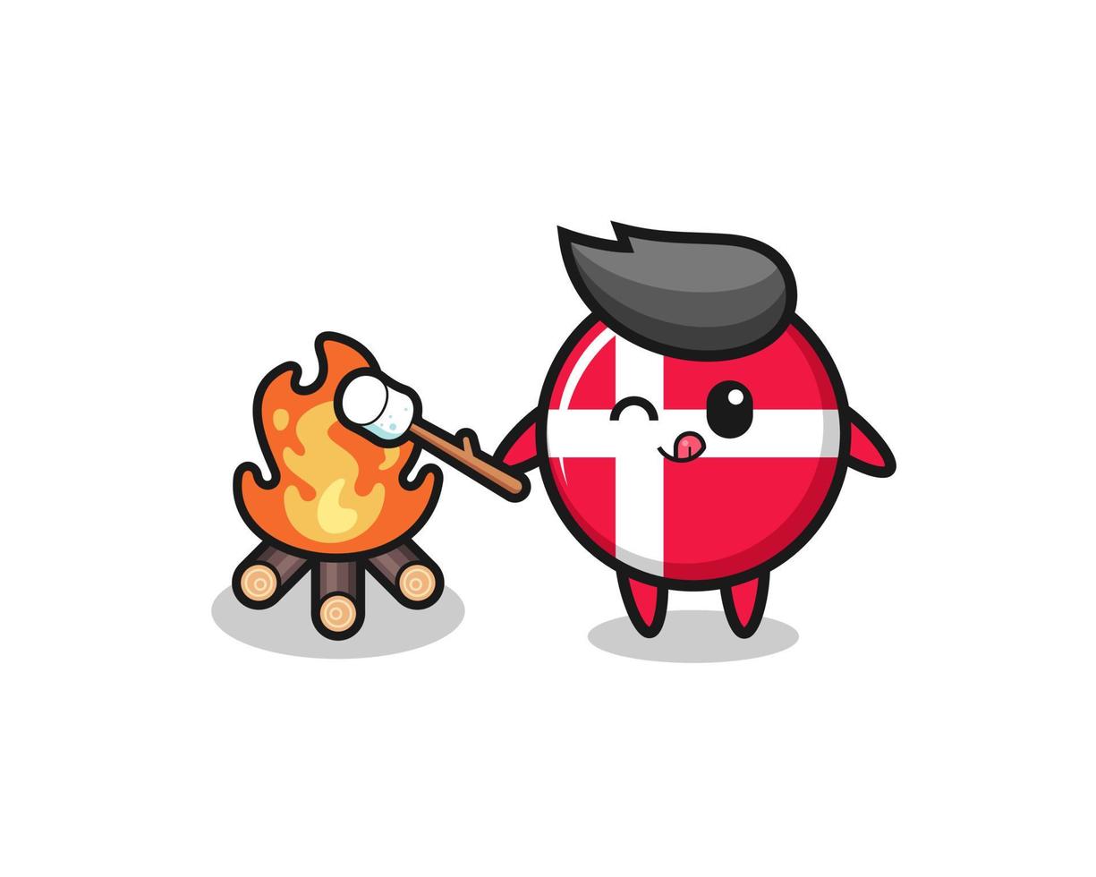 denmark flag character is burning marshmallow vector