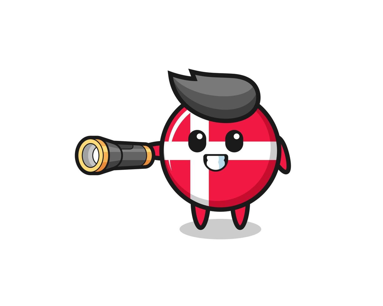 denmark flag mascot holding flashlight vector