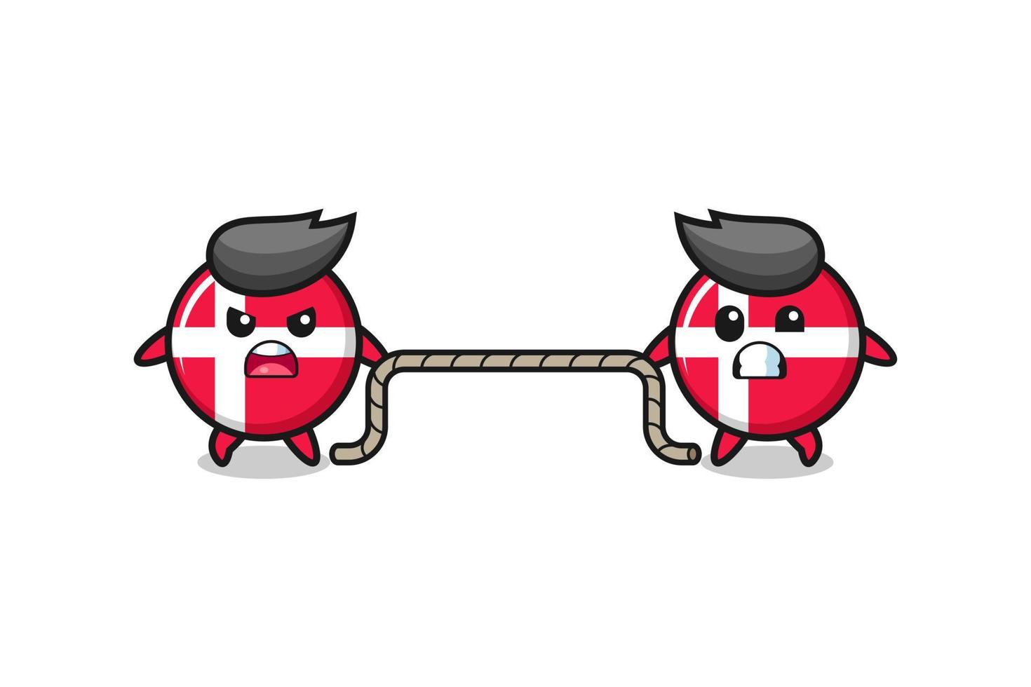 cute denmark flag character is playing tug of war game vector
