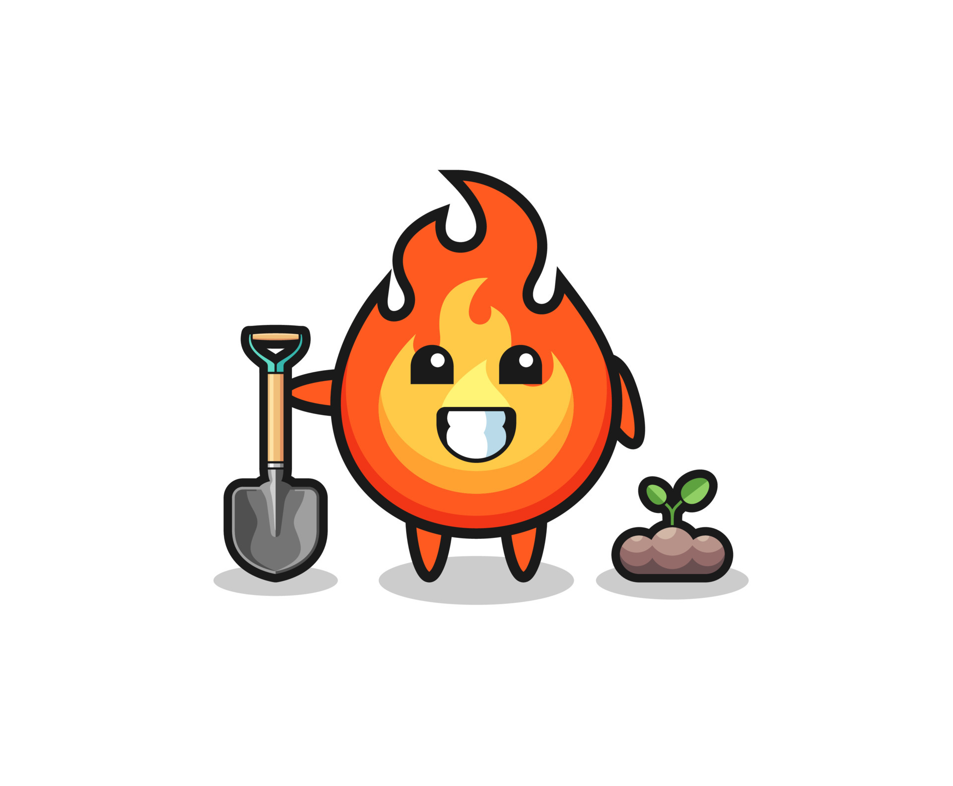 cute fire cartoon is planting a tree seed 4643166 Vector Art at Vecteezy