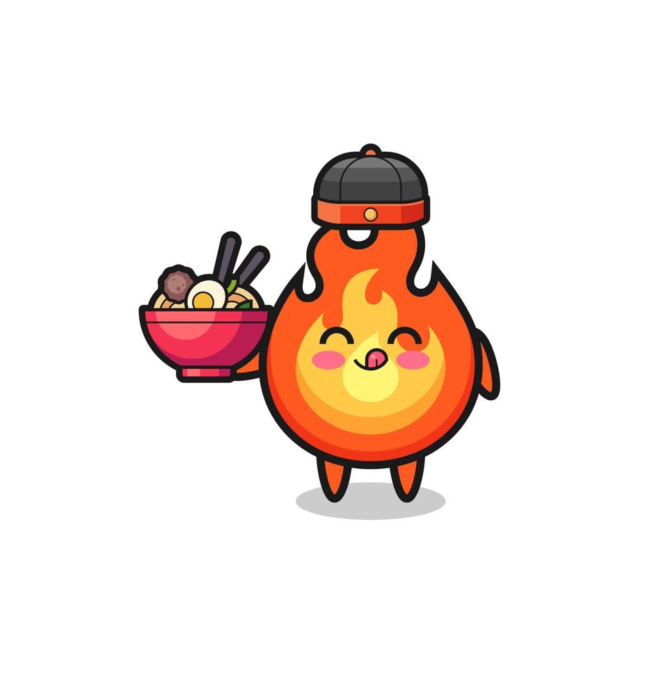 fire as Chinese chef mascot holding a noodle bowl vector