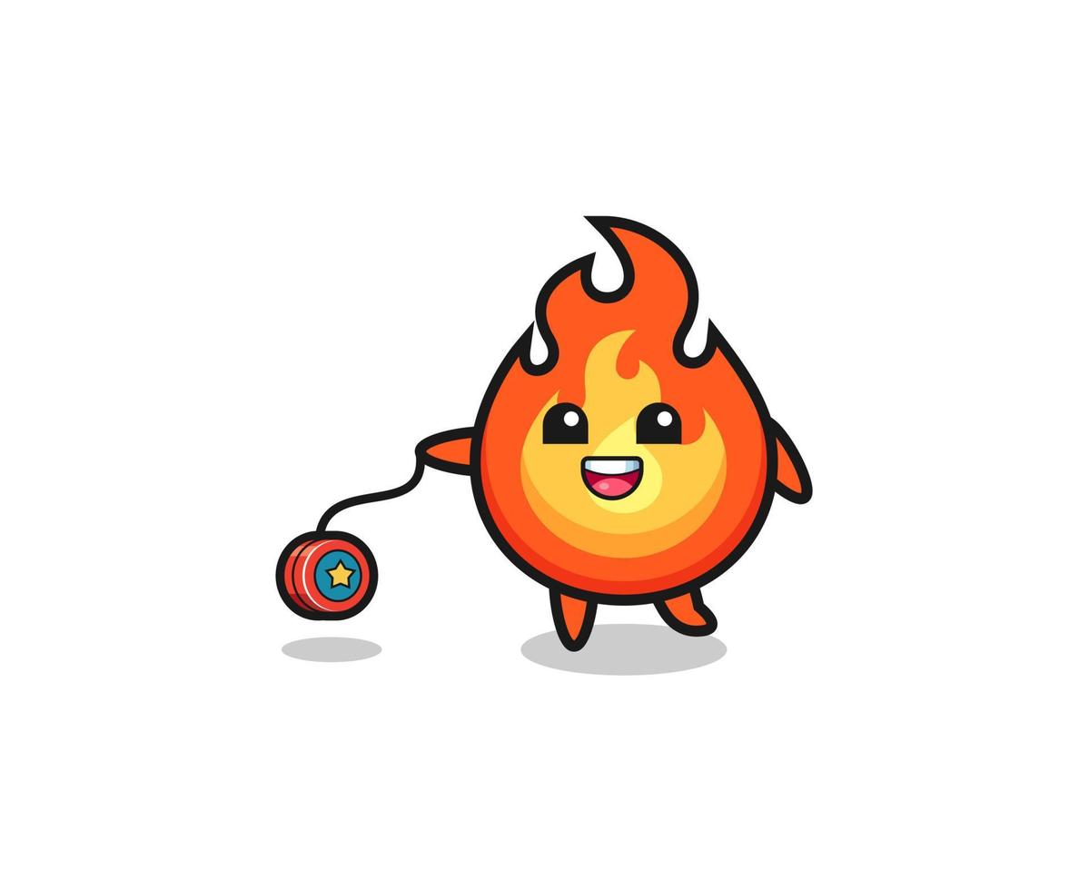 caricatura de fuego lindo jugando un yoyo vector