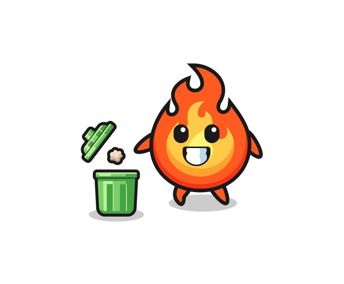 illustration of the fire throwing garbage in the trash can vector