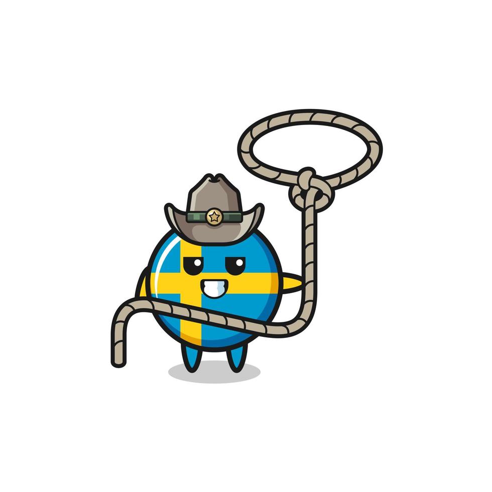 the sweden flag cowboy with lasso rope vector