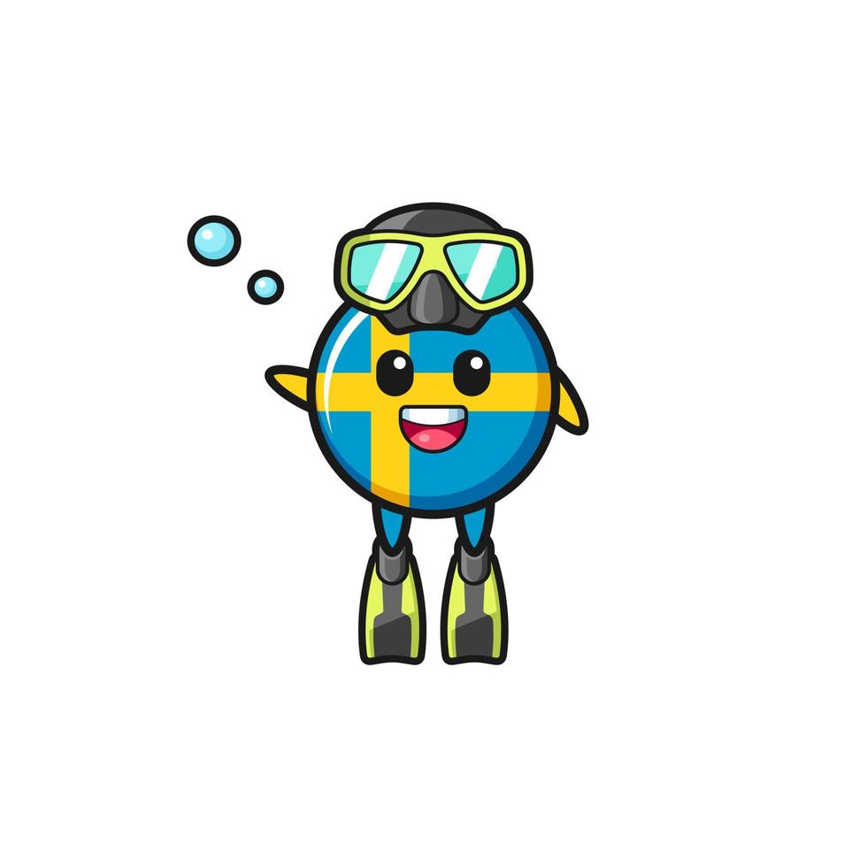 the sweden flag diver cartoon character vector