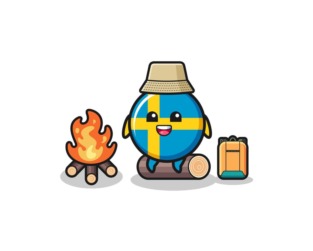 camping illustration of the sweden flag cartoon vector