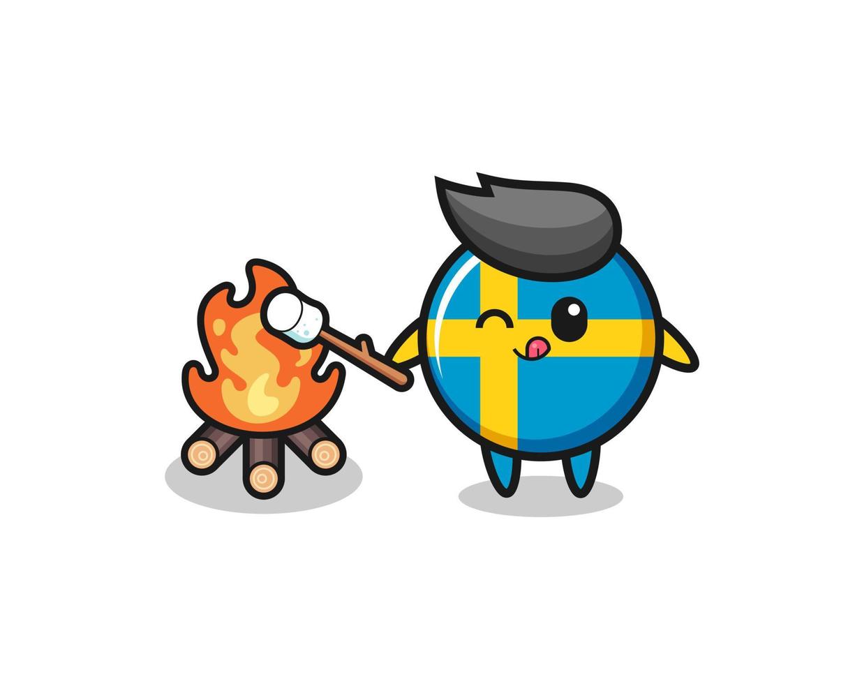 el personaje de la bandera de suecia está quemando malvavisco vector
