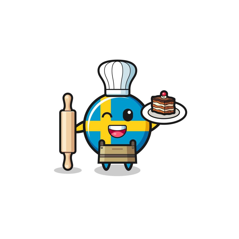 sweden flag as pastry chef mascot hold rolling pin vector