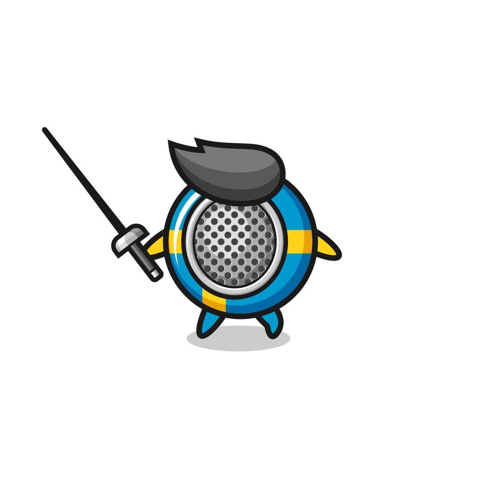 sweden flag earth cartoon as fencer mascot vector