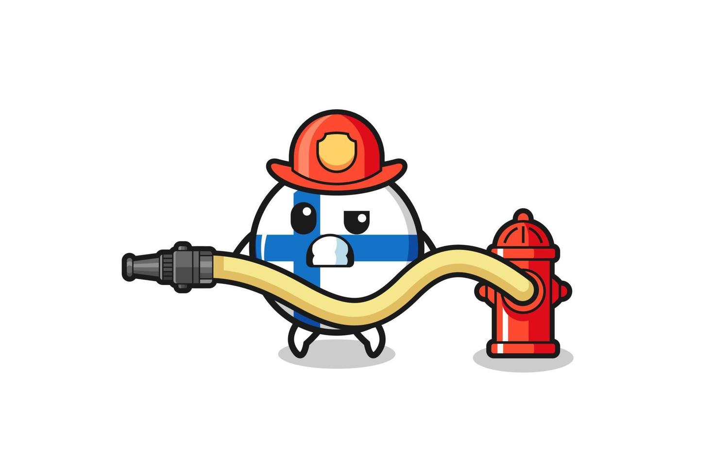 finland flag cartoon as firefighter mascot with water hose vector