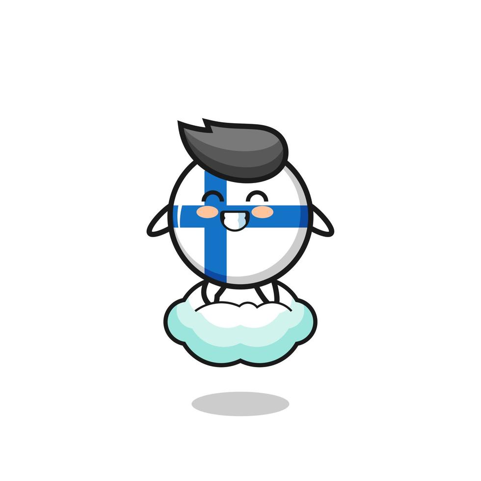 cute finland flag illustration riding a floating cloud vector