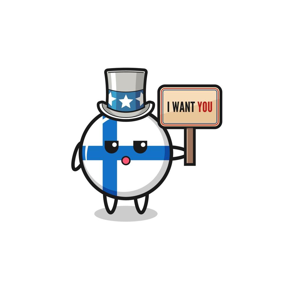 finland flag cartoon as uncle Sam holding the banner I want you vector