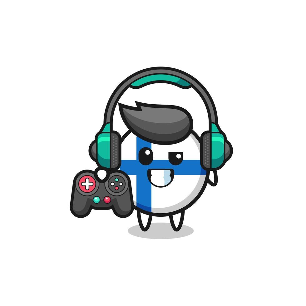 finland flag gamer mascot holding a game controller vector