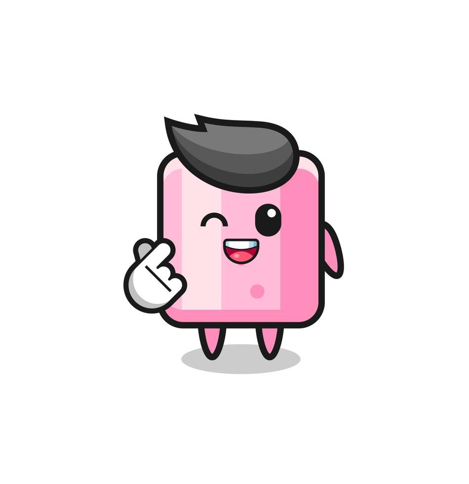 marshmallow character doing Korean finger heart vector