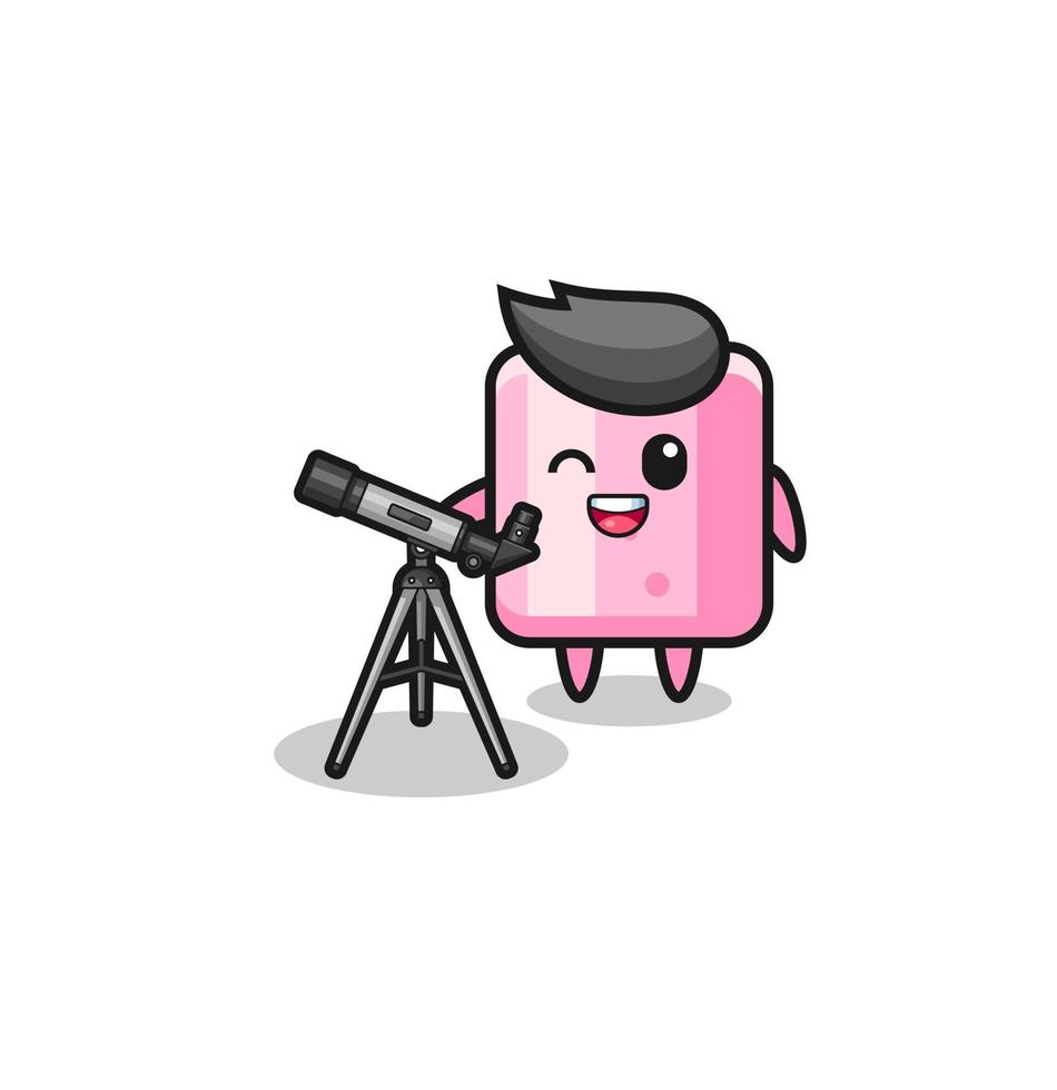 marshmallow astronomer mascot with a modern telescope vector